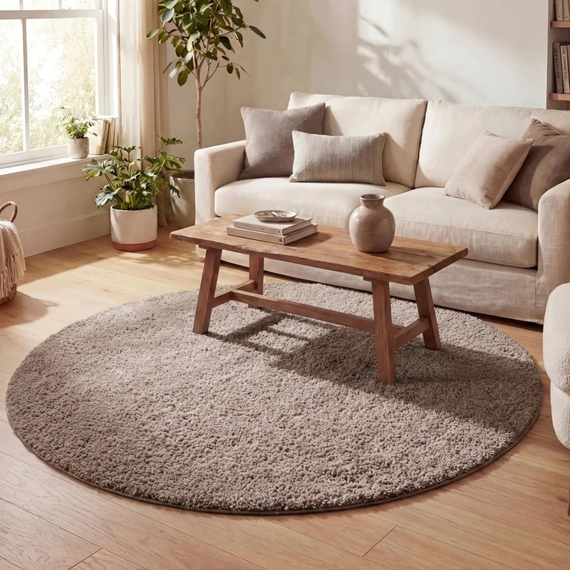 Teppich Hochflor Rund - Lofty Taupe