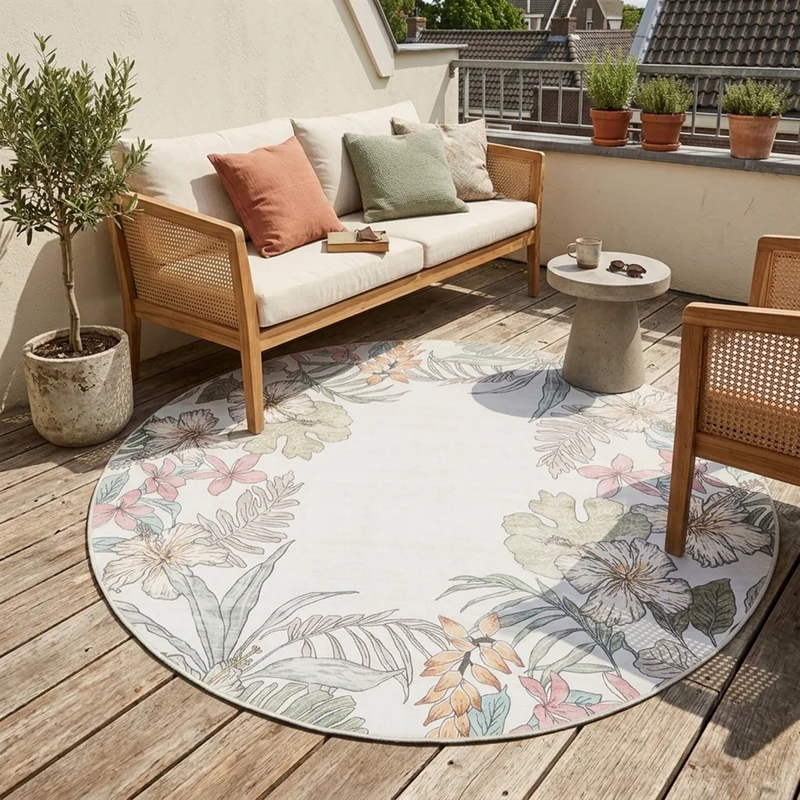 Outdoor Teppich Rund - Poppy Creme