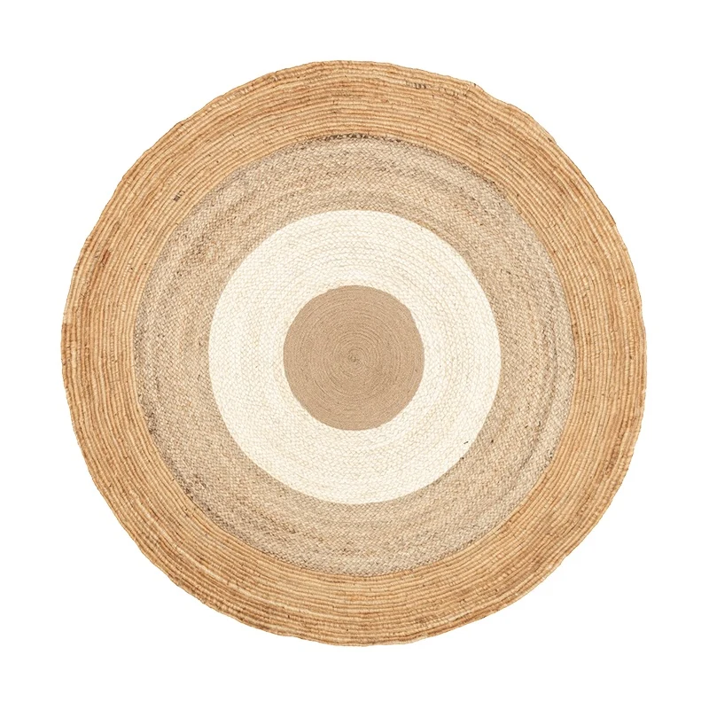 Jute Teppich Rund - Mirai Border Weiss Natur