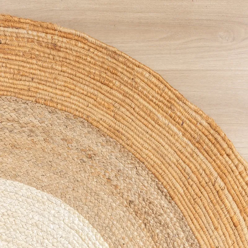 Jute Teppich Rund - Mirai Border Weiss Natur