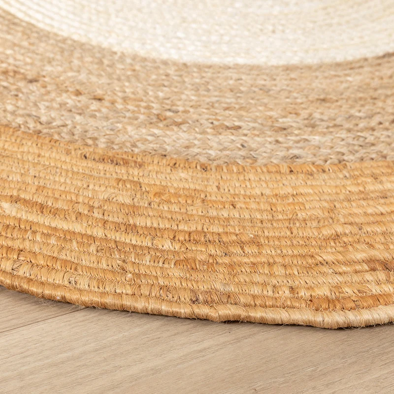 Jute Teppich Rund - Mirai Border Weiss Natur