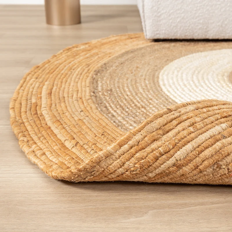 Jute Teppich Rund - Mirai Border Weiss Natur