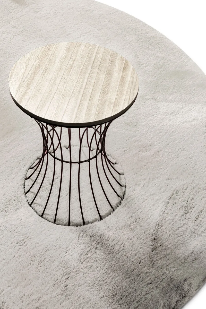 Kunstfell Teppich Rund Beige Grau flauschig und weich "Anna" WECONhome Basics