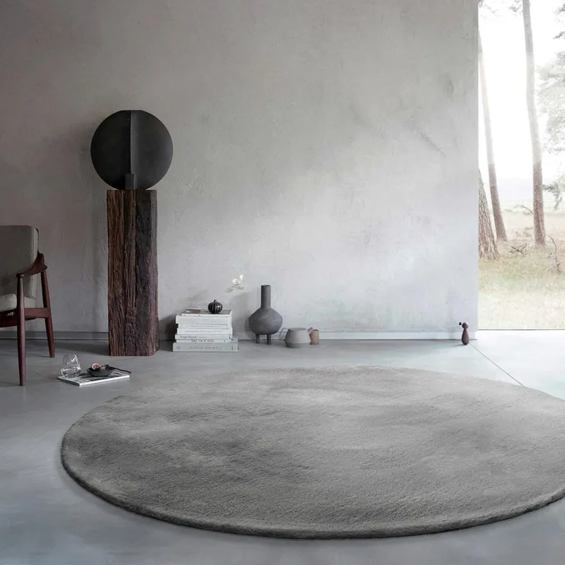 Kunstfell Teppich Rund Grau flauschig und weich "Anna" WECONhome Basics
