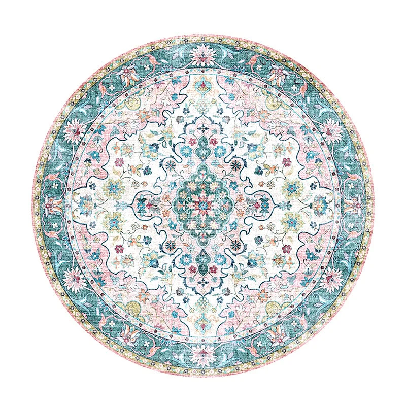 Teppich Vintage Rund - Lily Oriental Blau Rosa