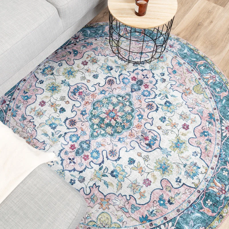 Teppich Vintage Rund - Lily Oriental Blau Rosa
