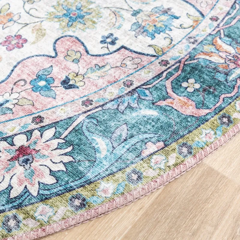 Teppich Vintage Rund - Lily Oriental Blau Rosa