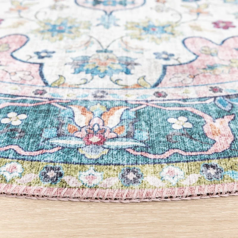 Teppich Vintage Rund - Lily Oriental Blau Rosa