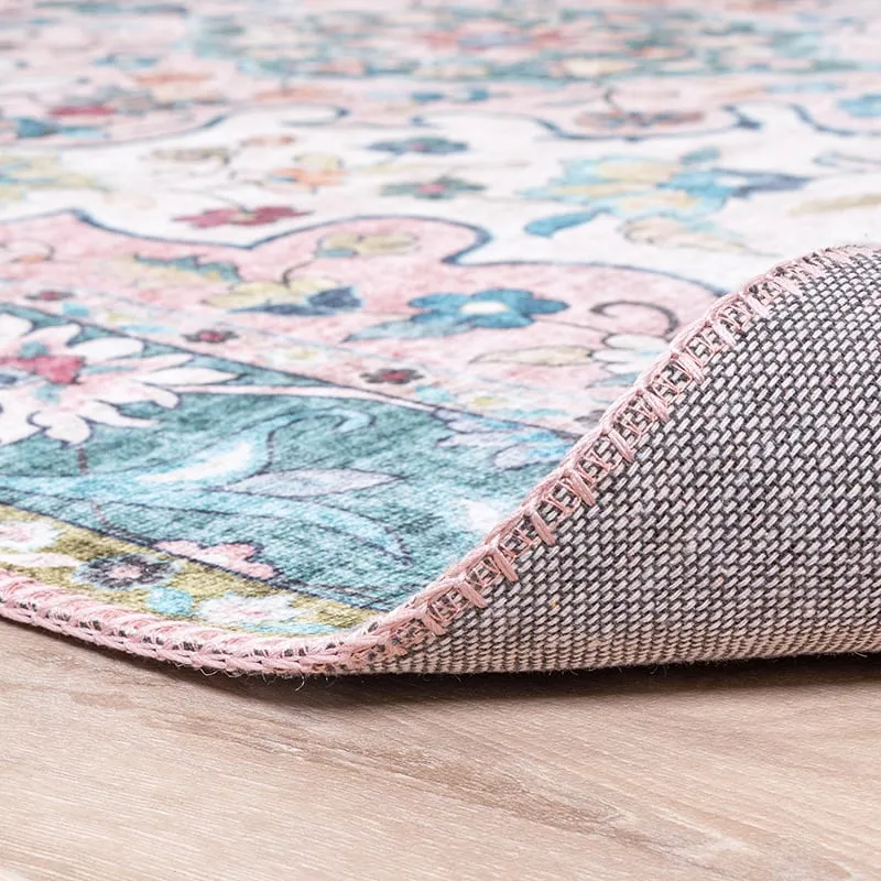 Teppich Vintage Rund - Lily Oriental Blau Rosa