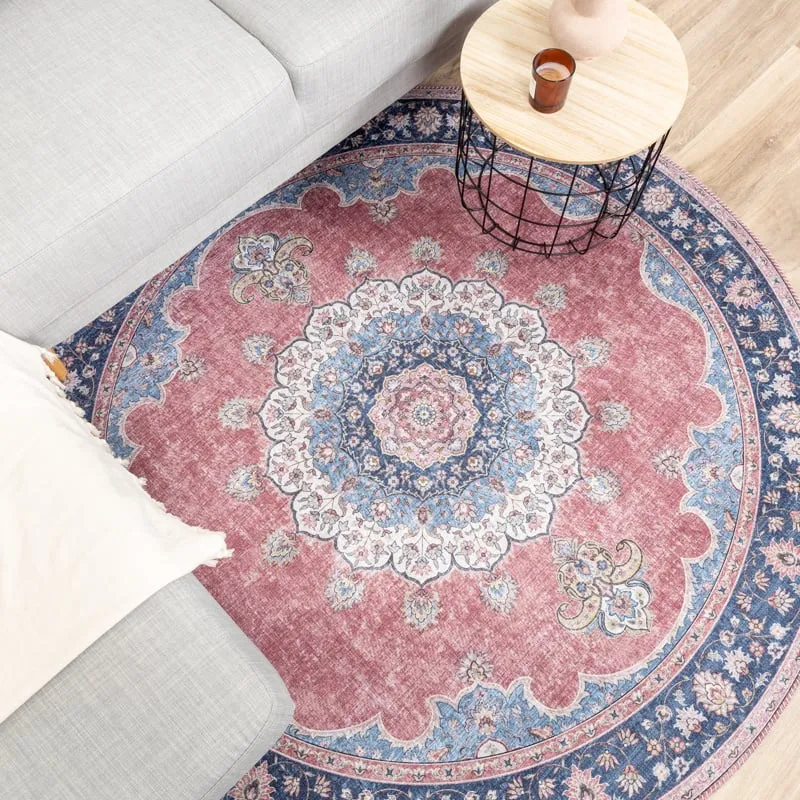 Teppich Vintage Rund - Lily Medaillon Rot Rosa