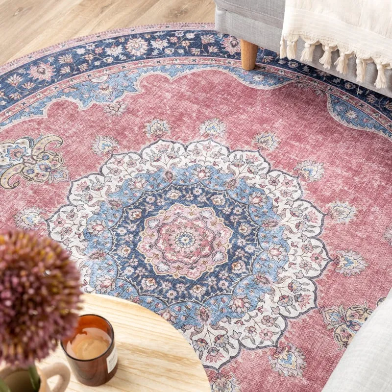 Teppich Vintage Rund - Lily Medaillon Rot Rosa