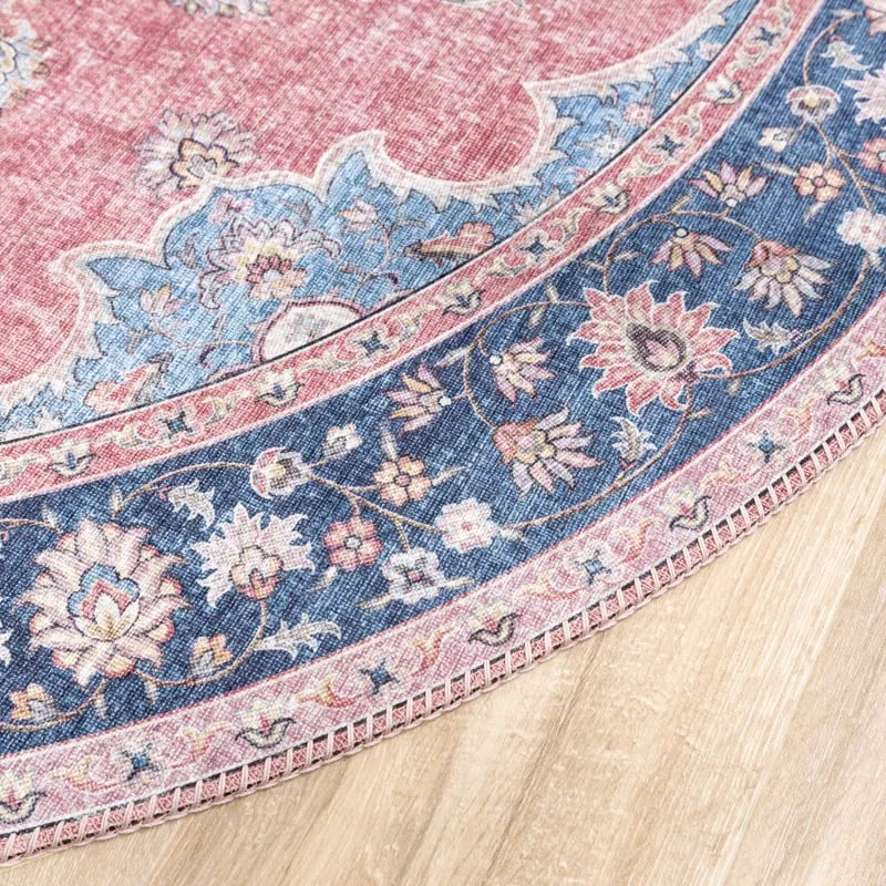 Teppich Vintage Rund - Lily Medaillon Rot Rosa