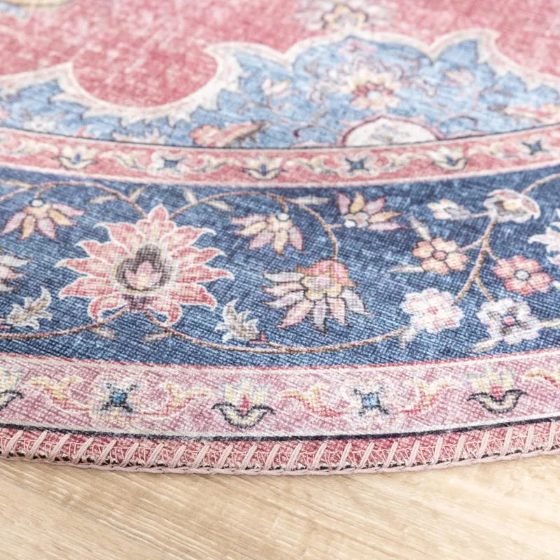 Teppich Vintage Rund - Lily Medaillon Rot Rosa