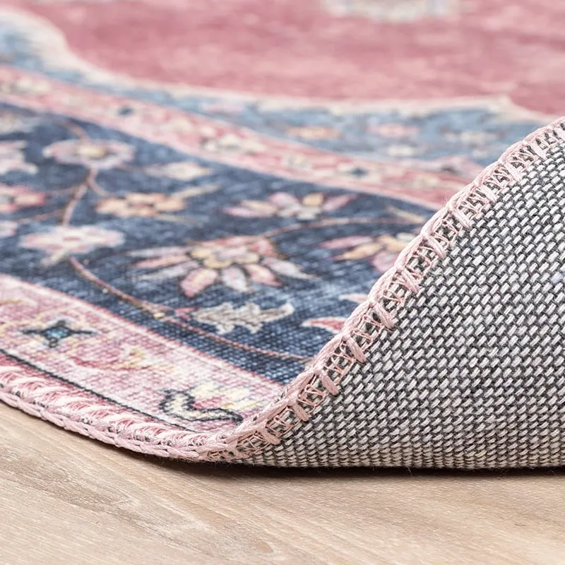 Teppich Vintage Rund - Lily Medaillon Rot Rosa