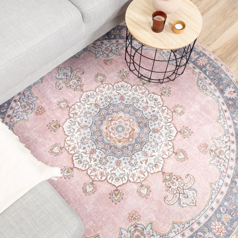 Teppich Vintage Rund - Lily Medaillon Rosa