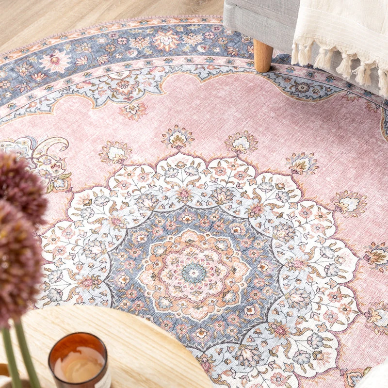 Teppich Vintage Rund - Lily Medaillon Rosa