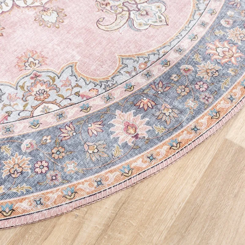 Teppich Vintage Rund - Lily Medaillon Rosa