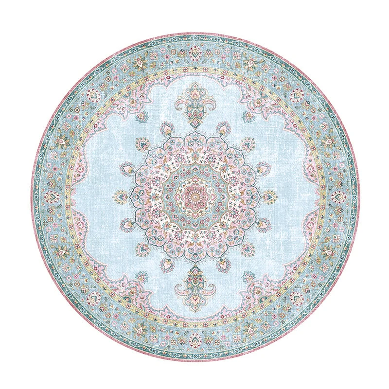 Teppich Vintage Rund - Lily Medaillon Hellblau Türkis