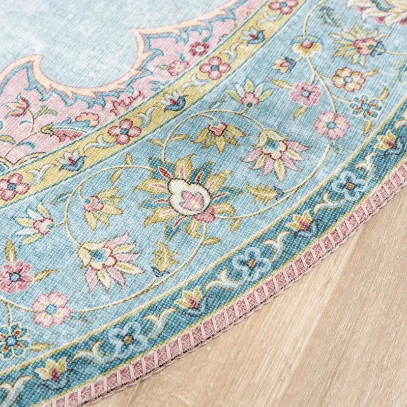 Teppich Vintage Rund - Lily Medaillon Hellblau Türkis