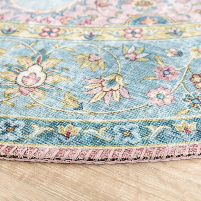 Teppich Vintage Rund - Lily Medaillon Hellblau Türkis
