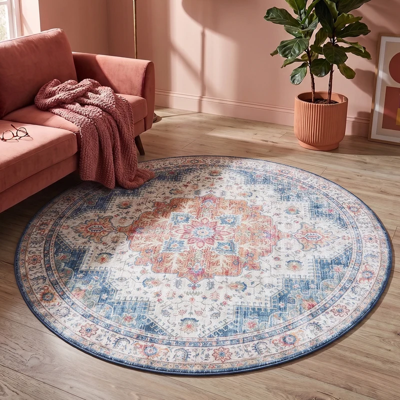 Teppich Vintage Rund - Azara Hellblau