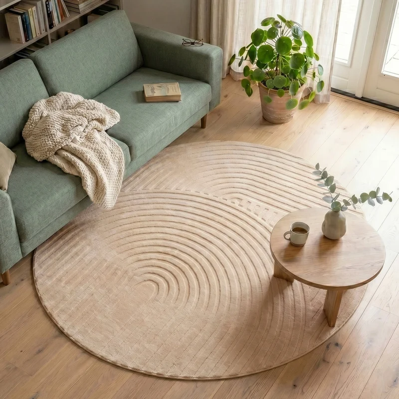 Runder Teppich Wohnzimmer - Charm Curves Beige