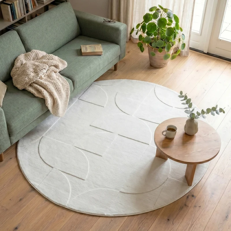 Runder Teppich Wohnzimmer - Charm Circles Weiß