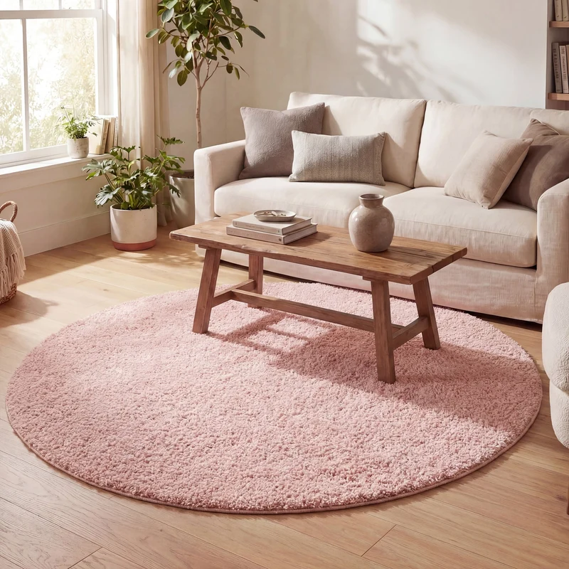 Teppich Hochflor Rund - Lofty Rosa