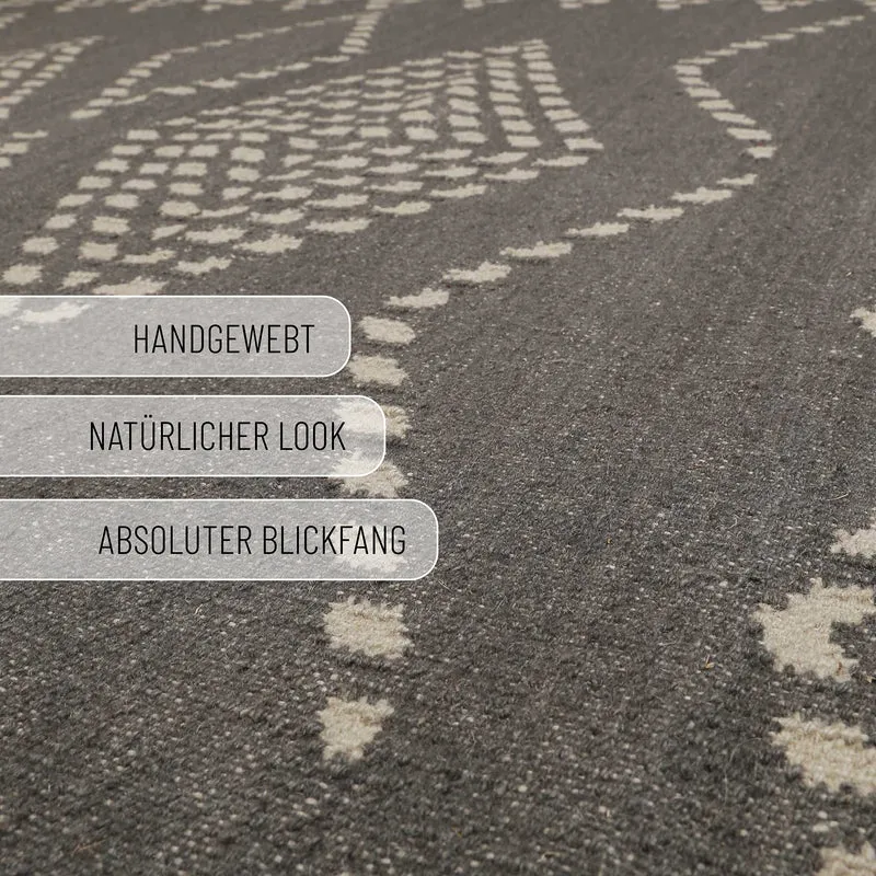 Kelim Teppich Dunkelgrau aus Wolle "Belmont" Green Looop