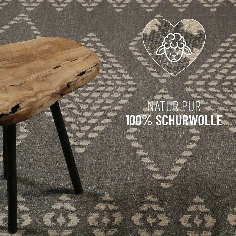 Kelim Teppich Dunkelgrau aus Wolle "Belmont" Green Looop