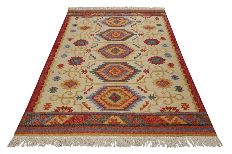 Kelim Teppich Beige aus Wolle "Valere" Green Looop