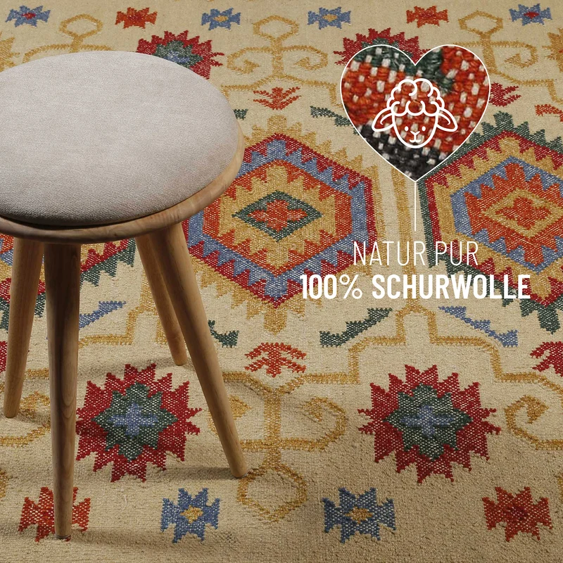 Kelim Teppich Beige aus Wolle "Valere" Green Looop