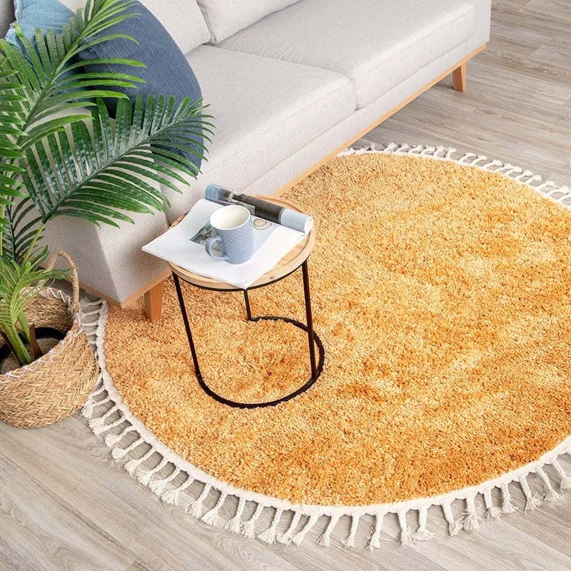 Teppich Hochflor Rund - Lofty Fringe Gelb