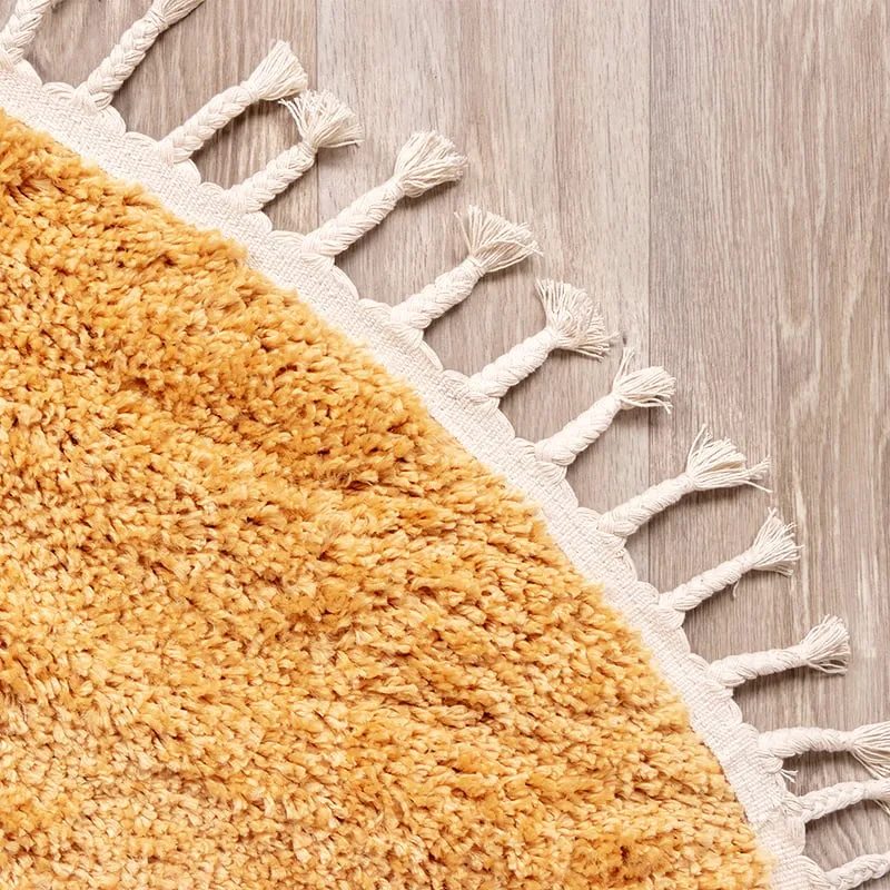 Teppich Hochflor Rund - Lofty Fringe Gelb