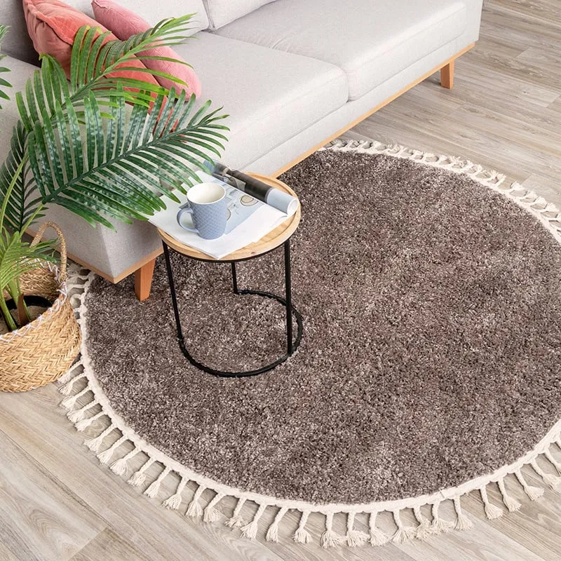 Teppich Hochflor Rund - Lofty Fringe Taupe
