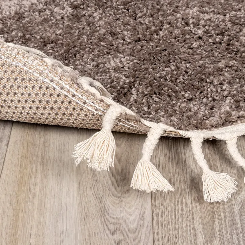 Teppich Hochflor Rund - Lofty Fringe Taupe
