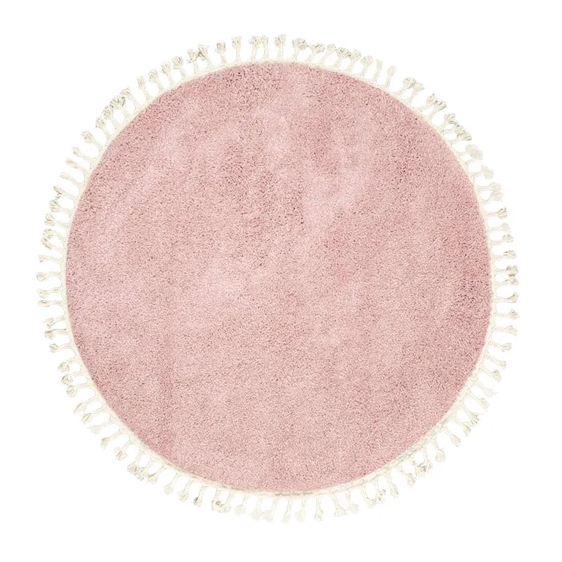 Teppich Hochflor Rund - Lofty Fringe Rosa