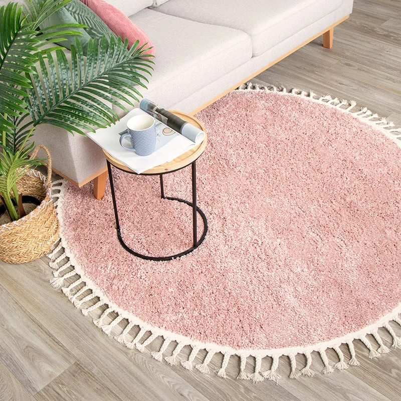 Teppich Hochflor Rund - Lofty Fringe Rosa