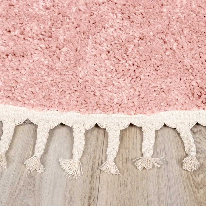 Teppich Hochflor Rund - Lofty Fringe Rosa
