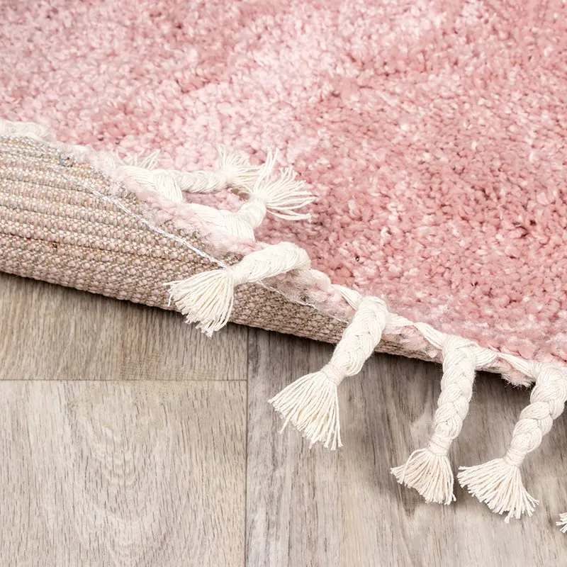 Teppich Hochflor Rund - Lofty Fringe Rosa