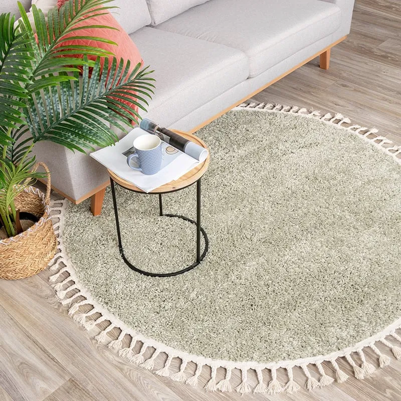 Teppich Hochflor Rund - Lofty Fringe Mint
