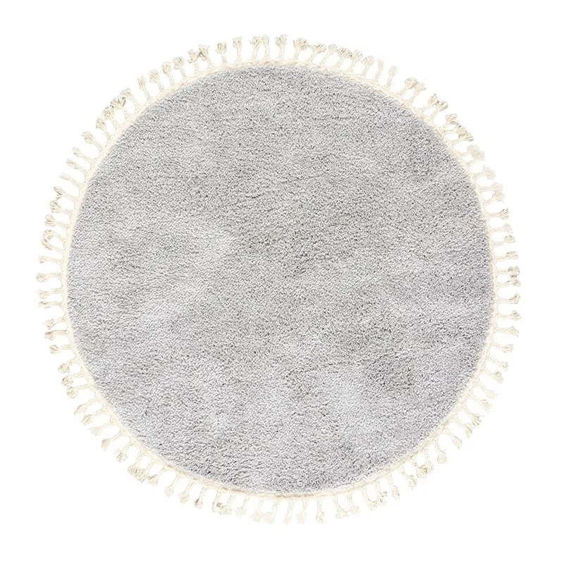 Teppich Hochflor Rund - Lofty Fringe Hellgrau