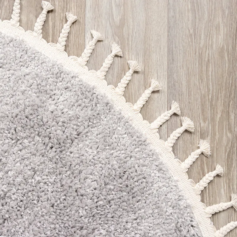 Teppich Hochflor Rund - Lofty Fringe Hellgrau