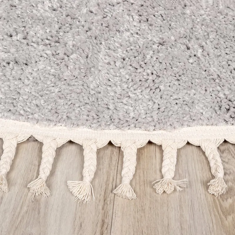 Teppich Hochflor Rund - Lofty Fringe Hellgrau