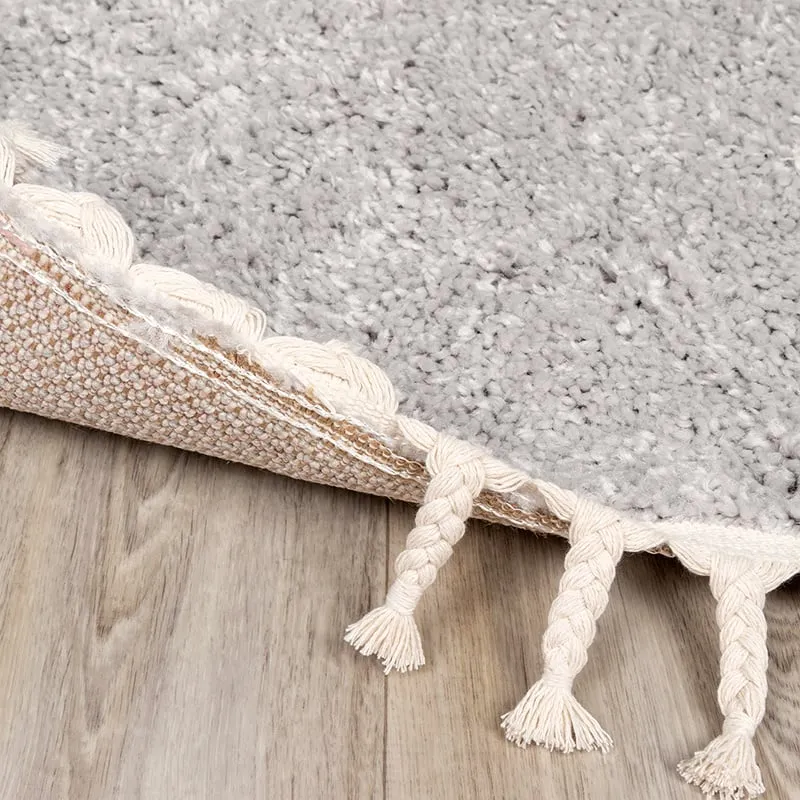 Teppich Hochflor Rund - Lofty Fringe Hellgrau