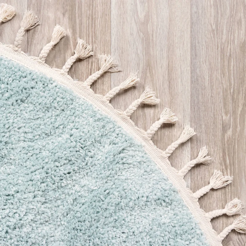 Teppich Hochflor Rund - Lofty Fringe Hellblau Türkis