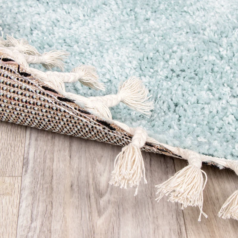Teppich Hochflor Rund - Lofty Fringe Hellblau Türkis