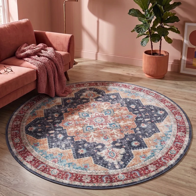 Teppich Vintage Rund - Azara Blau Rot