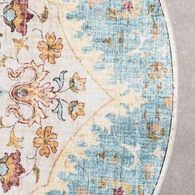 Vintage Gartenteppich Rund - Santo Mandala Hellblau