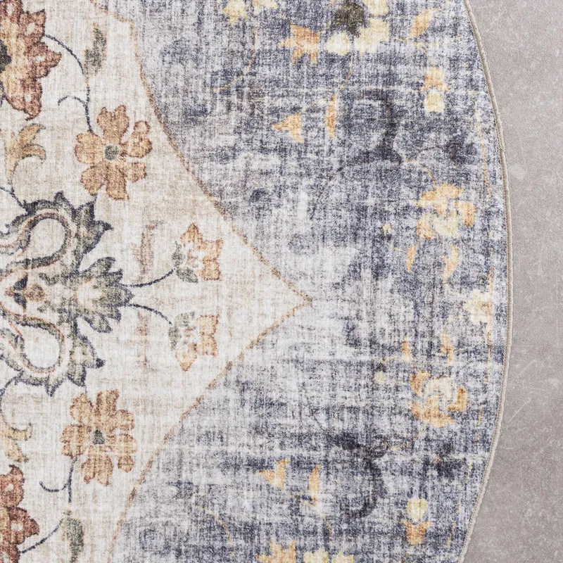 Vintage Gartenteppich Rund - Santo Mandala Blau Grau